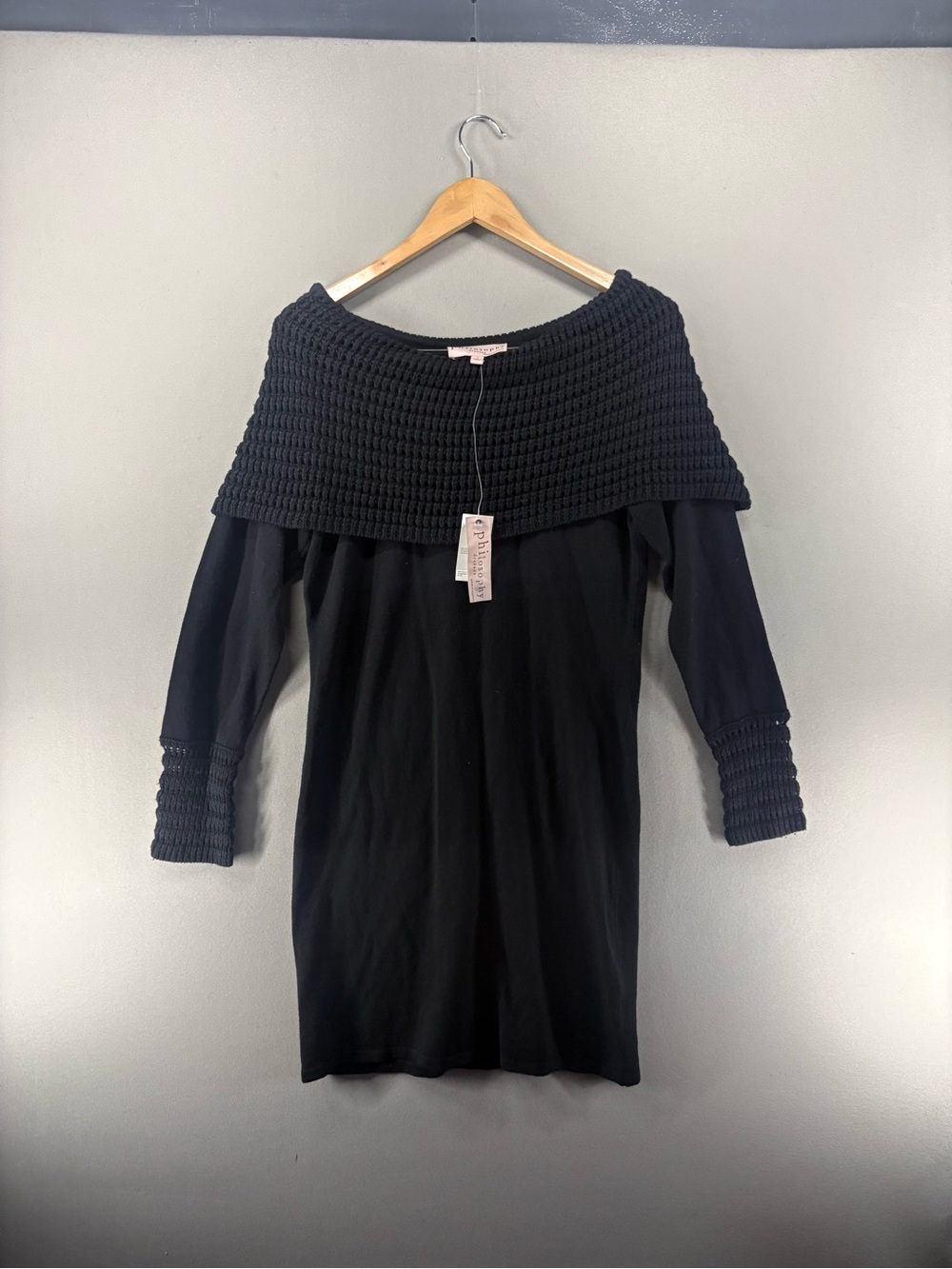 Philosophy Dresses Women Large Black Sweater Off Shoulder Knit Nwt Wool Blend